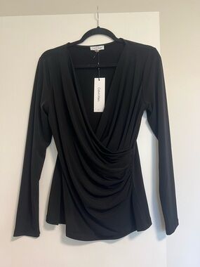 Calvin Klein Black Draped Long Sleeve Top